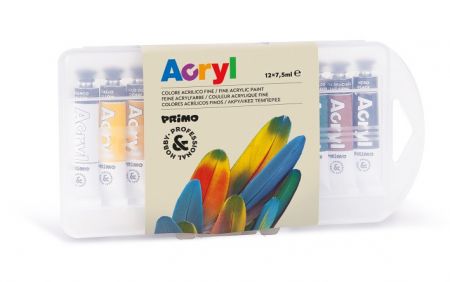 Akrylové barvy PRIMO, 12 x 7,5ml, PP etue, blistr