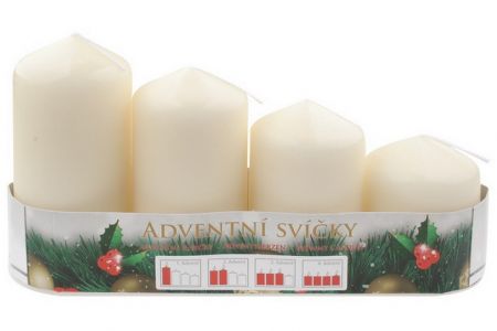 Adventní svíce válec krémová postupka 50,75,90,105x60mmn 4ks v sadě