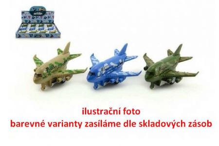 Letadlo plast 9cm 3 barvy na zpětný chod 