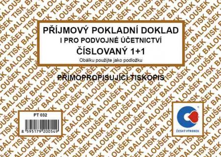 Příjmový pokladní doklad i pro podvojné účetnictví A6 číslovaný 1+1přímopropisující / PT03