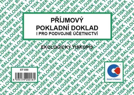 Příjmový pokladní doklad i pro podvojné účetnictví A6 / ET030 / Baloušek tisk