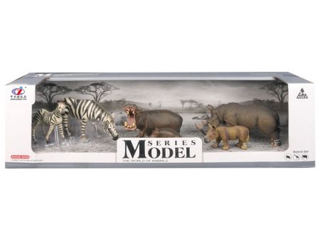 Sada Model Svět zvířat zebry, hroši, nosorožci, máma + mládě