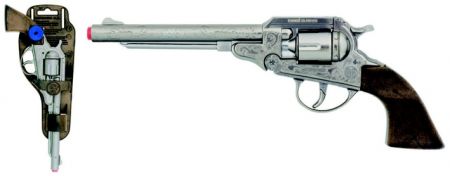 Revolver kovbojský stříbrný, kovový - 8 ran