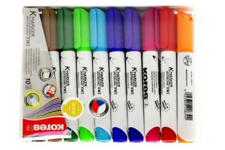 KORES K-MARKER, Popisovač na bílé tabule, kulatý hrot 3 mm, mix 10 barev