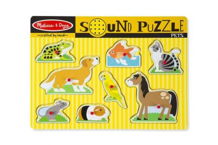 Melissa &amp; Doug - Dřevěné puzzle se zvuky - Domácí zvířata