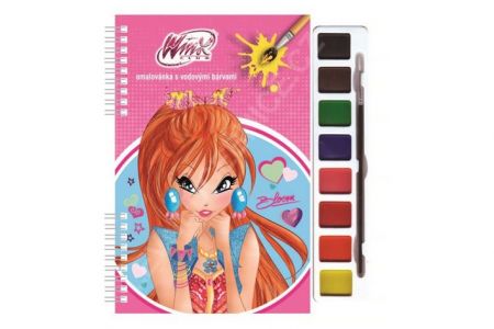 Omalovánky A5 Winx Club Bloom s vodovými barvami a štětcem