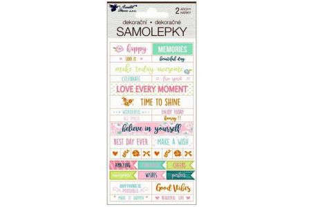 Samolepky s texty scrapbooking diář s ražbou 2 archy 17x9cm