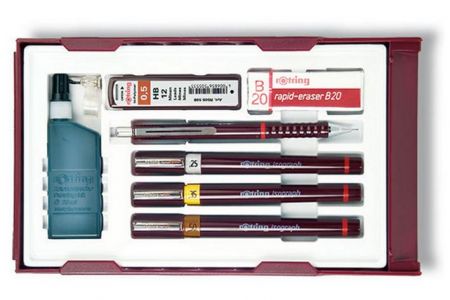 Sada technických per Isograph Rotring College Set - 0,25, 0,35 a 0,5 mm a mikrotužka Tikky