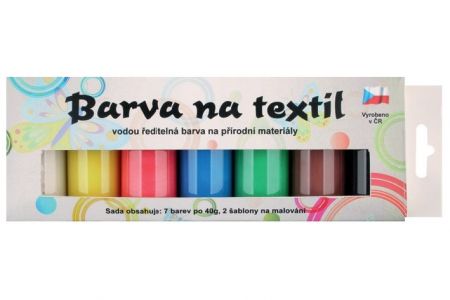 Sada barev na světlý textil perleť 7x15g + šablony