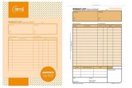 Dodací list, A5, 100 listů, perforace v horní části tiskopisu, samopropisovací, OPTYS 1097