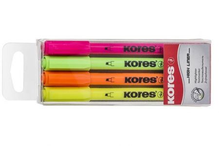 KORES HIGH LINER, mix 4 barev (žlutá, oranžová, růžová, zelená)