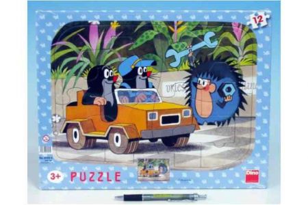 DINO-Puzzle deskové Krtek(Krteček) a autíčko 36x28cm 12 dílků (tvary) 12 krteček a autíčko