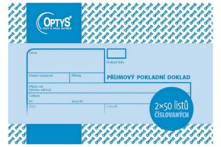 Příjmový doklad, A6, 2 × 50 listů, číslovaný, OPTYS 1039