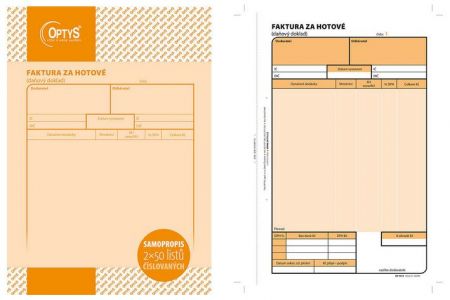 Faktura za hotové, A5, 2 × 50 listů, číslovaná, samopropisovací, OPTYS 1073