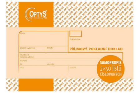 Příjmový doklad, A6, 2 × 50 listů, číslovaný, samopropisovací, OPTYS 1081