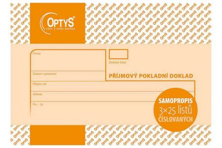 Příjmový doklad, A6, 3 × 25 listů, číslovaný, samopropisovací, OPTYS 1082