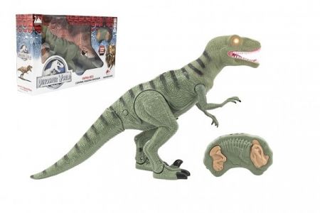 Dinosaurus chodící IC velociraptor plast 50cm na baterie se zvukem se světlem v krabici 53