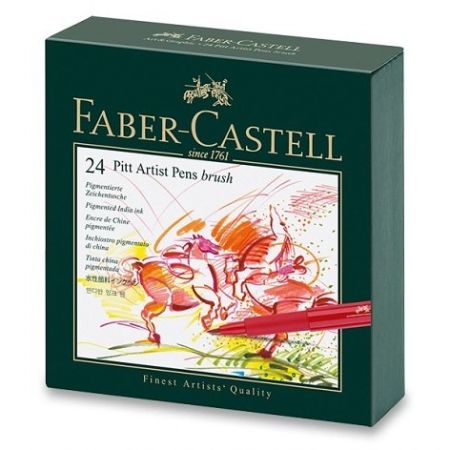 Popisovač Faber-Castell Pitt Artist Pen Brush studio box, 24 ks