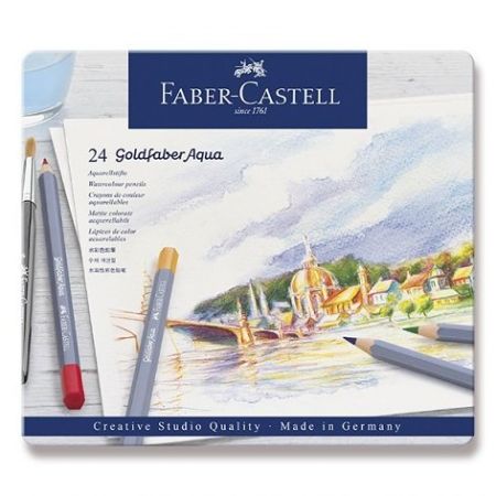 Akvarelové pastelky Faber-Castell Goldfaber Aqua plechová krabička, 24 barev