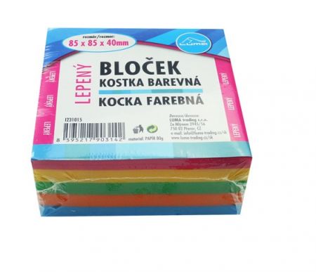 Bloček KOSTKA barevná 85 x 85 x40mm, lepená LUMA