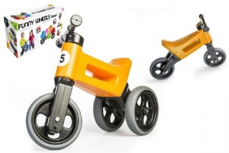 Odrážedlo oranžové FUNNY WHEELS 2v1 výška sedadla nastavitelná 28/31cm nosnost 50kg 18m+ v