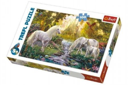 Puzzle Jednorožci koně v zahradě 100 dílků 41x27,5cm v krabici 29x20x4cm