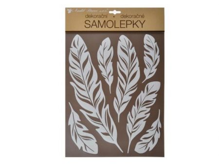 Samolepky 10280 na zeď bílá pírka s glitry 35 x 27 cm