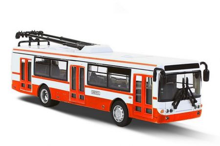 Unikátní kovový trolejbus 16cm Červený na zpětný chod v Cz obalu