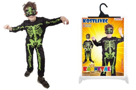 Kostým na karneval Kostlivec Neon, vel.M 116-128cm 6-8let HALLOWEEN