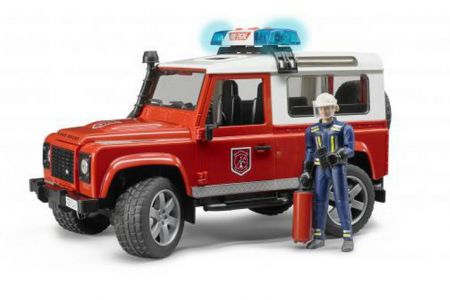 BRUDER 02596 (2596) Land Rover Defender hasiči s figurkou hasiče a majákem