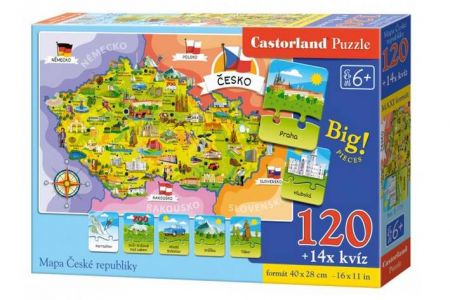 Puzzle Mapa České republiky 120 dílků + 14 kvízů naučné 40x28cm v krabici