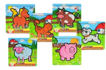 Mini puzzle dřevěné 9 dílků Moje první zvířátka pro nejmenší 15x15x0,8cm asst 6 druhů MPZ 