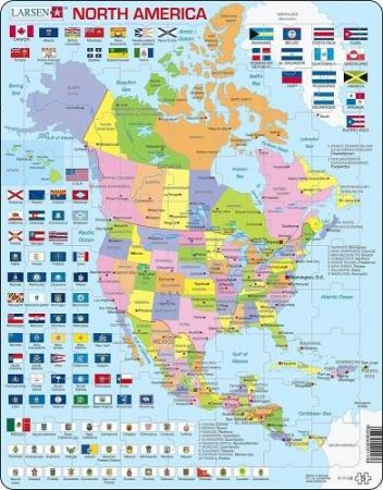 Puzzle Mapa Severní Ameriky + vlajky 85 dílků