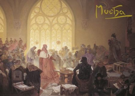 Pohled Alfons Mucha Slovanská epopej – Jiří z Poděbrad, krátký