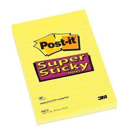 Samolepicí bloček &quot;Super Sticky&quot;, žlutá, 102x152 mm, 75 listů, linkovaný, 3M POSTIT 