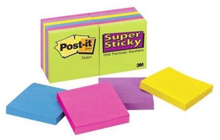 Samolepicí bloček &quot;Super Sticky&quot;, mix barev, 76x76 mm, 12x90 listů, 3M POSTIT 