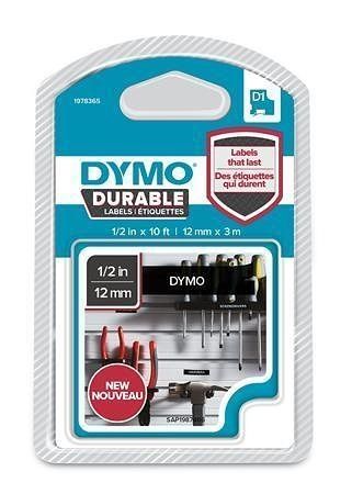 Páska &quot;D1 Durable&quot;, bílá na černé, 12 mm x 3 m, DYMO