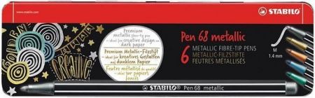 Sada fixů &quot;Pen 68 metallic&quot;, 6 různých barev, METAL BOX, 1 mm, STABILO