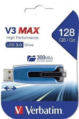 USB flash disk &quot;V3 MAX&quot;, černá-modrá, 128GB, USB 3.0, 175/80 MB/sec, VERBATIM