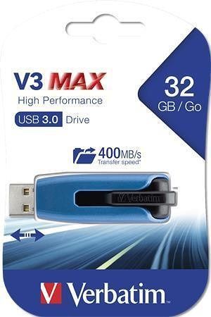 USB flash disk &quot;V3 MAX&quot;, modrá-černá, 32GB, USB 3.0, 175/80MB/sec, VERBATIM