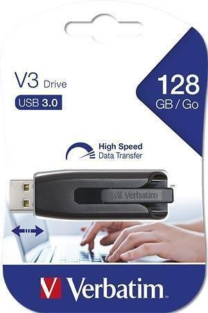 USB flash disk &quot;V3&quot;, černá-šedá, 128GB, USB 3.0, 80/25 MB/sec, VERBATIM