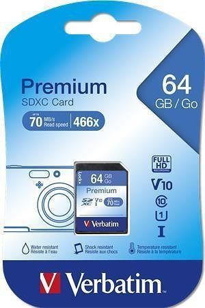 Paměťová karta &quot;Premium&quot;, SDXC, 64GB, CL10/U1, 45/10 MB/s, VERBATIM