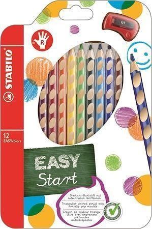 Barevná pastelka &quot;Easycolours&quot;, HB, trojhranná, pro praváky, 12ks/ bal. , STABILO 