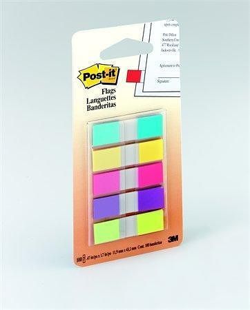 Samolepicí záložky, mix neonových barev, 12x43 mm, 5x20 listů, 3M POSTIT