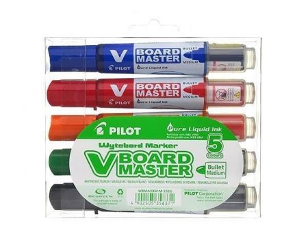 Popisovače &quot;V-Board Master&quot; na bílou tabuli – sada, 5 barev, kuželový hrot, 2,3 mm, PILOT