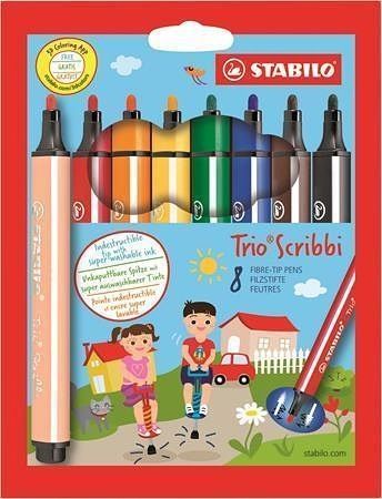 Fixy &quot;Trio Scribbi&quot;, sada, odpružený hrot, 1,5-2mm, 8ks/bal., STABILO