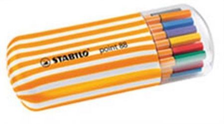 Liner &quot;Point 88 Twister Zebrui&quot;, 20 barev, 0,4mm, v oválném plastovém obalu, STABILO