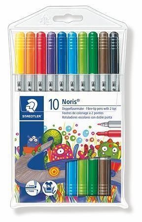 Fixy &quot;Noris Club 320&quot;, 10 barev, sada, 1-3 mm, oboustranné, vypratelné, STAEDTLER