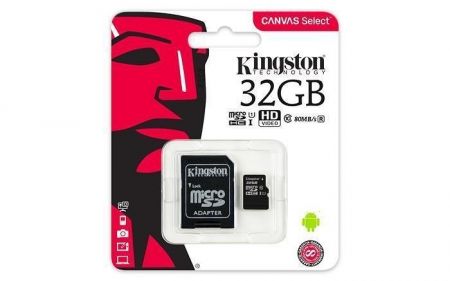 Paměťová karta microSDHC &quot;Canvas Select&quot;, 32GB, Class 10/U1, 80/10 MB/s, adapter, KINGSTON