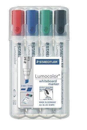 Popisovač na bílou tabuli &quot;Lumocolor 351 B&quot;, sada, 4 barvy, klínový hrot, STAEDTLER